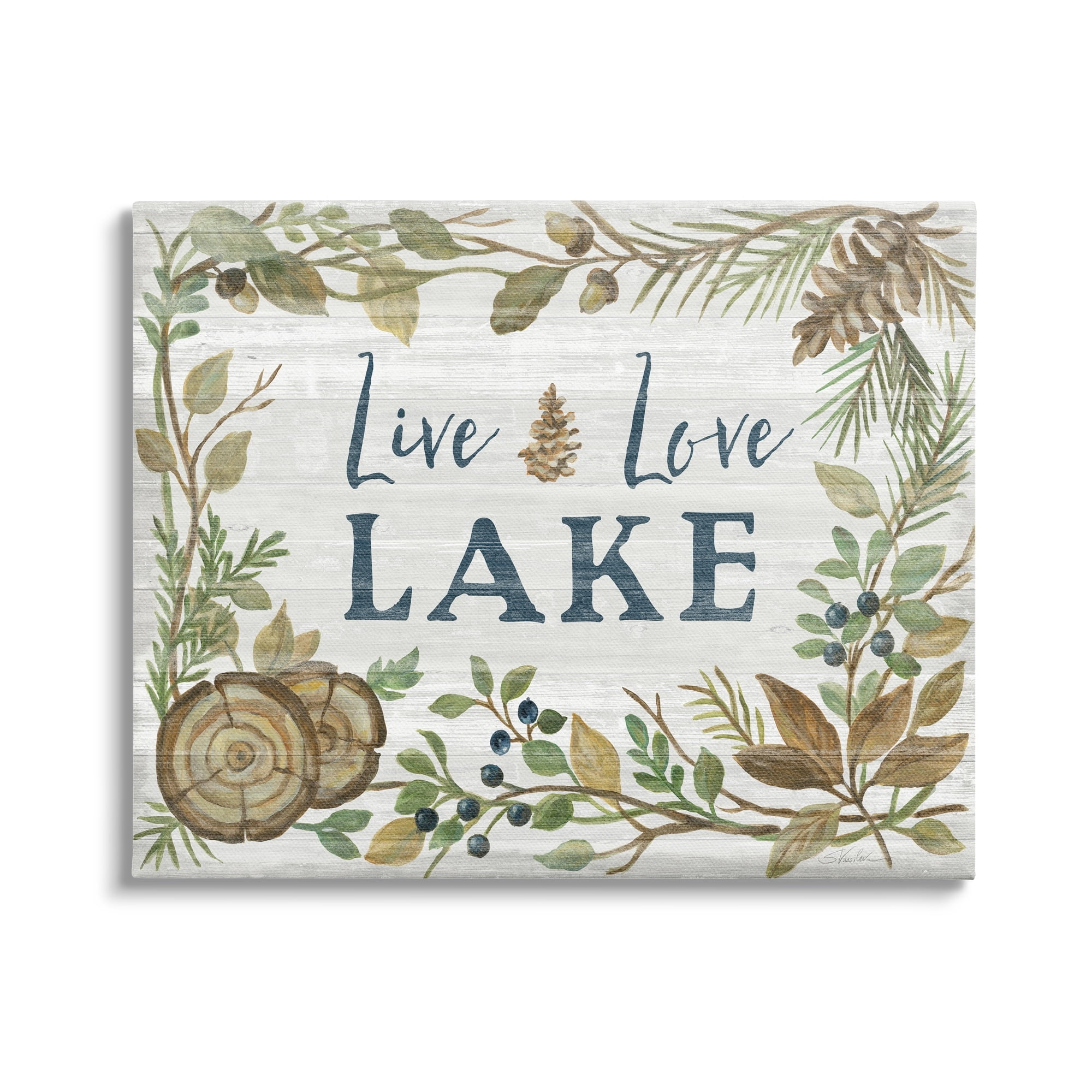 Stupell Industries Live Love Lake Quote Rustic Lakehouse Botanical Frame, 40 x 30, Design by Silvia Vassileva