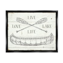 Stupell Industries Live Love Lake Rustic Canoe Oars Graphic Art Jet Black Floating Framed Canvas Print Wall Art, Design by Daphne Brissonnet