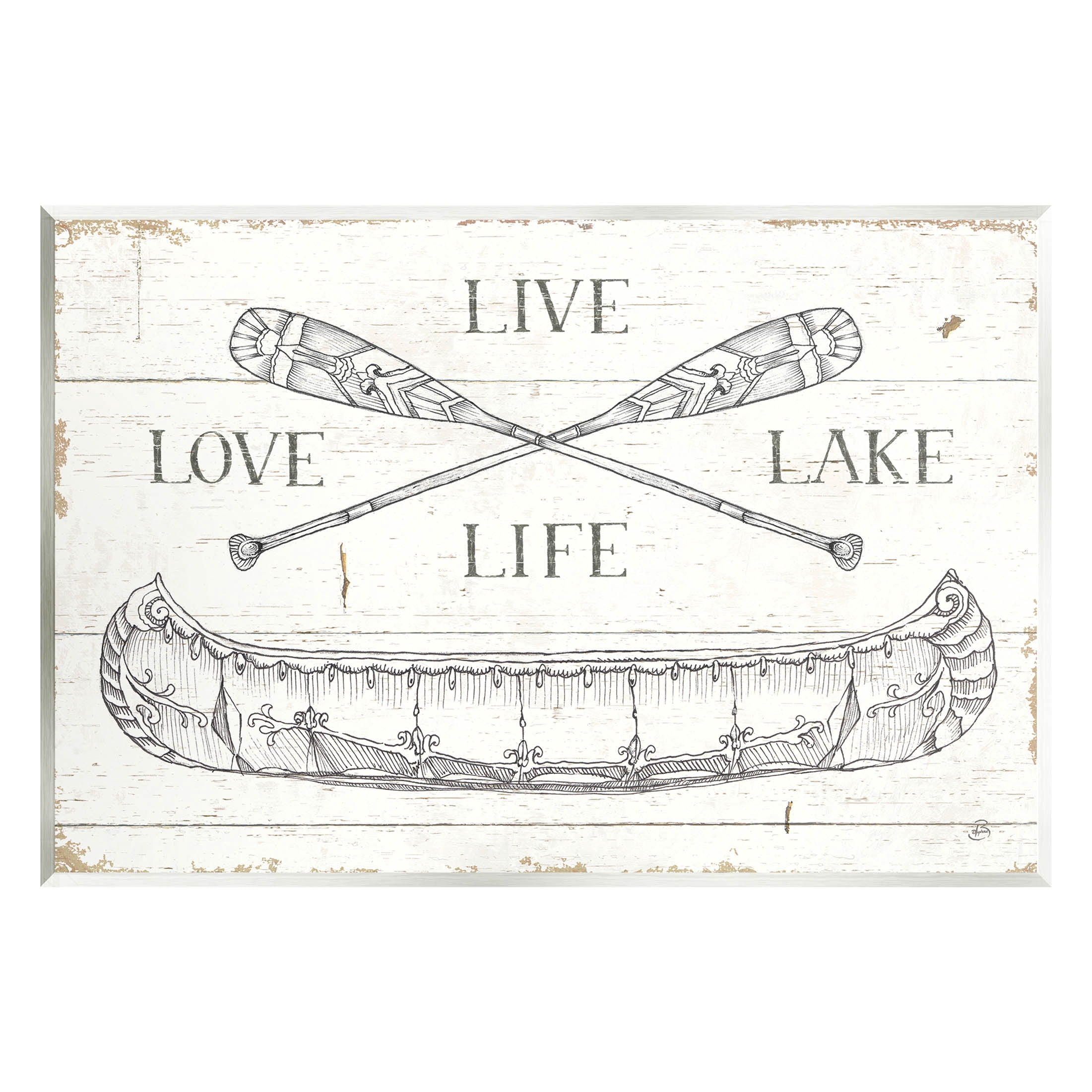 Stupell Industries Live Love Lake Rustic Canoe Oars Graphic Art Unframed Art Print Wall Art, Design by Daphne Brissonnet