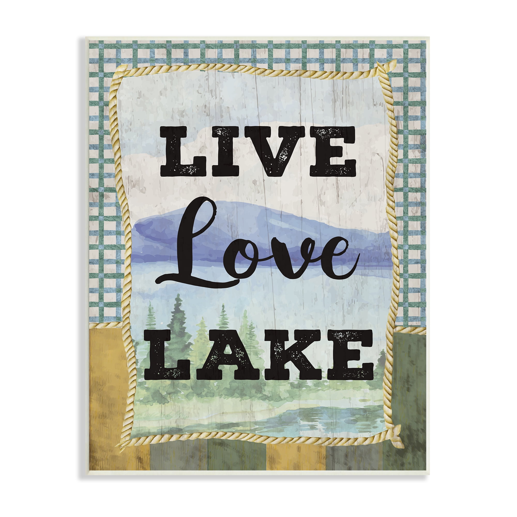 Stupell Industries Live Love Lake Sentiments Charming Lake Mountain Range Rustic Painting Unframed Art Print Wall Art, 10 x 15, Design by ND Art