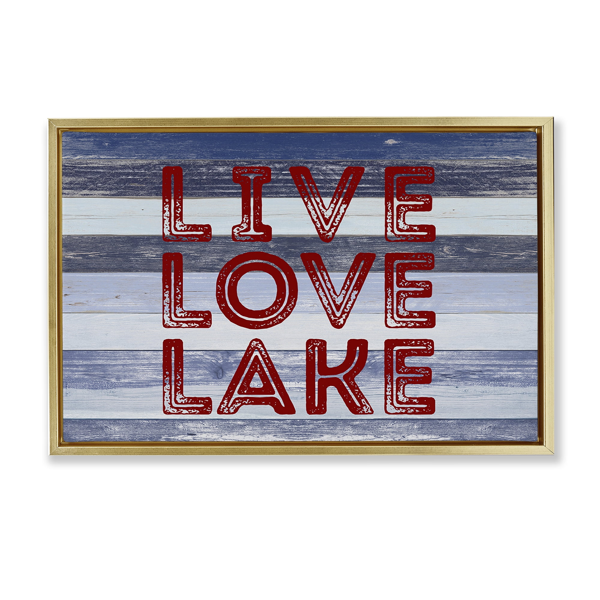 Stupell Industries Live Love Lake Striped Nautical & Beach Painting Gold Floater Framed Canvas Art Print Wall Art, 31 x 21