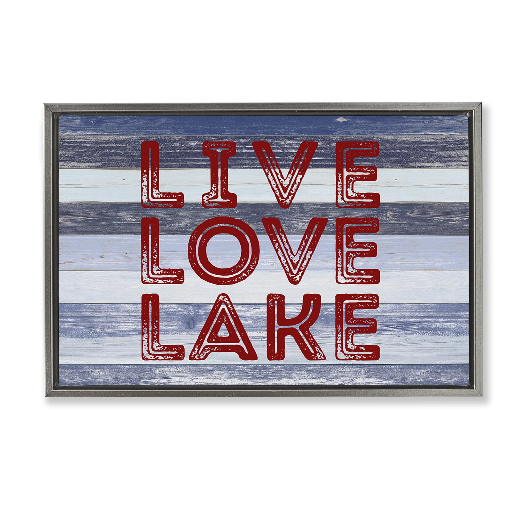 Stupell Industries Live Love Lake Striped Nautical & Beach Painting Gray Floater Framed Canvas Art Print Wall Art, 25 x 17