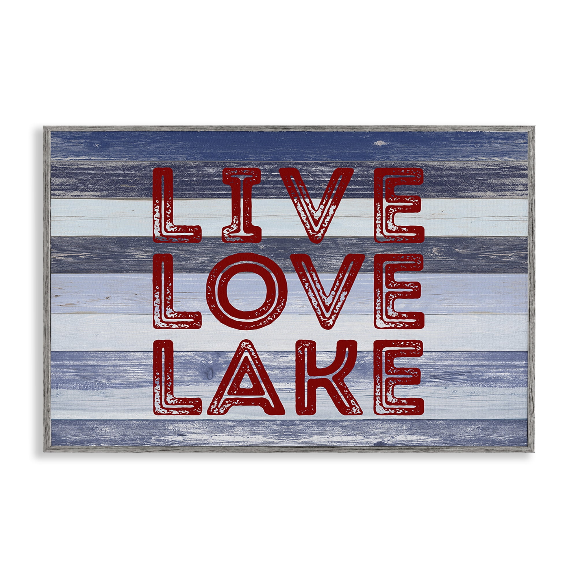 Stupell Industries Live Love Lake Striped Nautical & Beach Painting Gray Framed Art Print Wall Art, 30 x 20