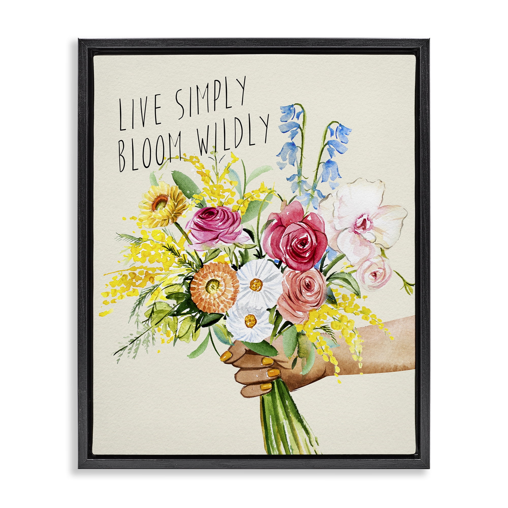Stupell Industries Live Simply Bloom Wildly Botanical & Floral Painting Black Floater Framed Art Print Wall Art, 25 x 31