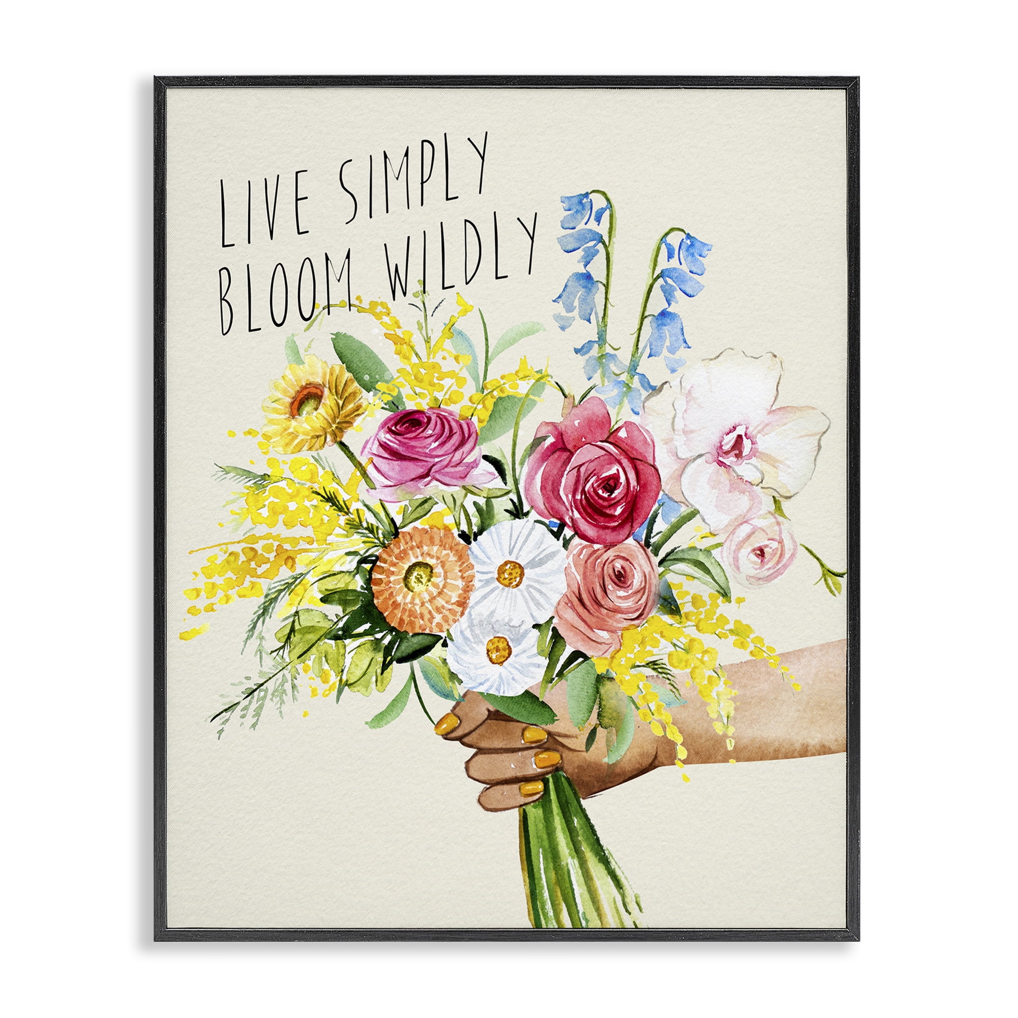 Stupell Industries Live Simply Bloom Wildly Botanical & Floral Painting Black Framed Art Print Wall Art, 24 x 30