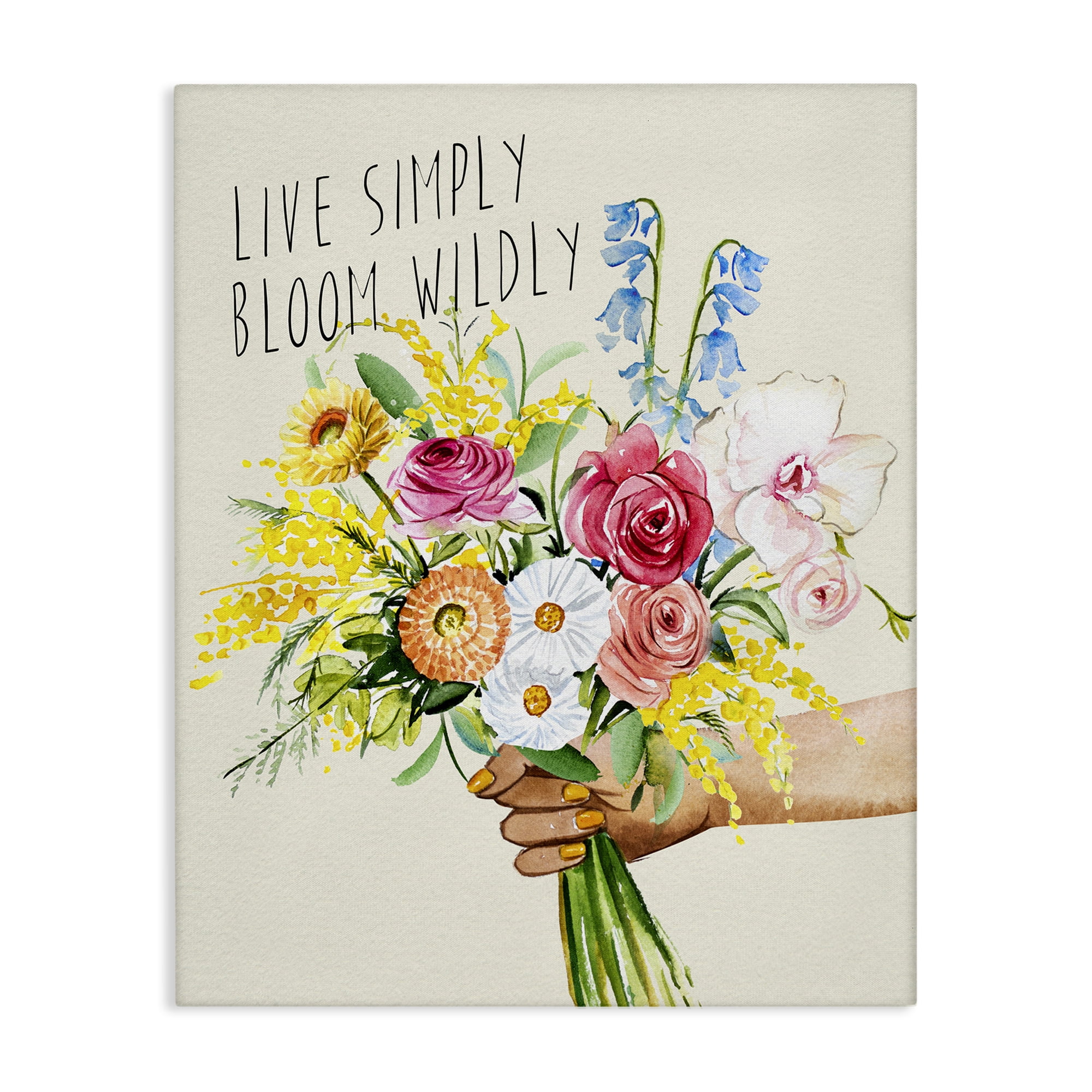 Stupell Industries Live Simply Bloom Wildly Botanical & Floral Painting Gallery Wrapped Canvas Art Print Wall Art, 36 x 48