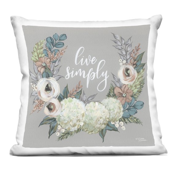 Stupell Ind - Live Simply Blooming Floral Wreath Sentiment Indoor Pillow by Michele Norman