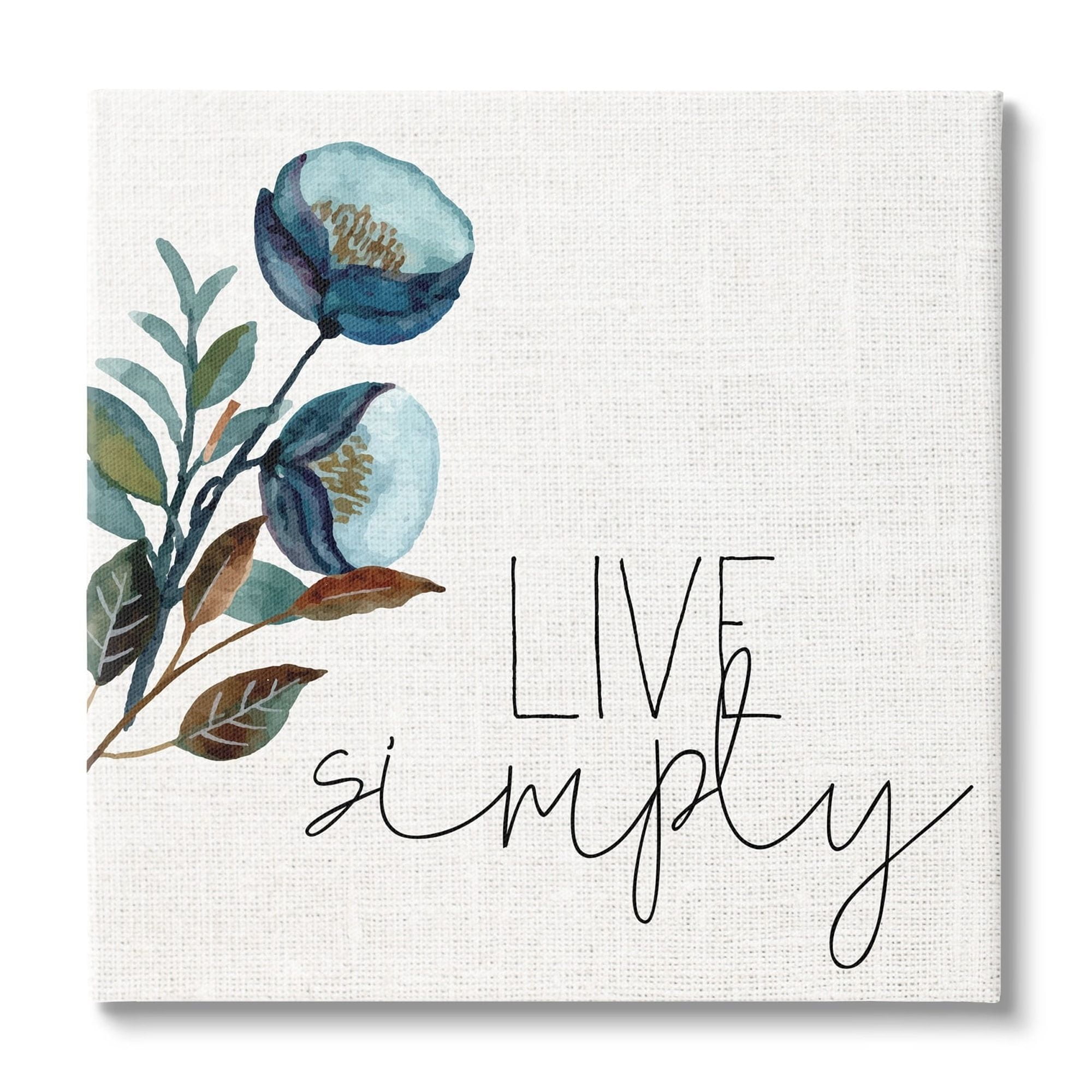 Stupell Industries Live Simply Calligraphy Phrase Blue Flower Botanicals Canvas Wall Art, 17 x 17, Design by Kim Allen