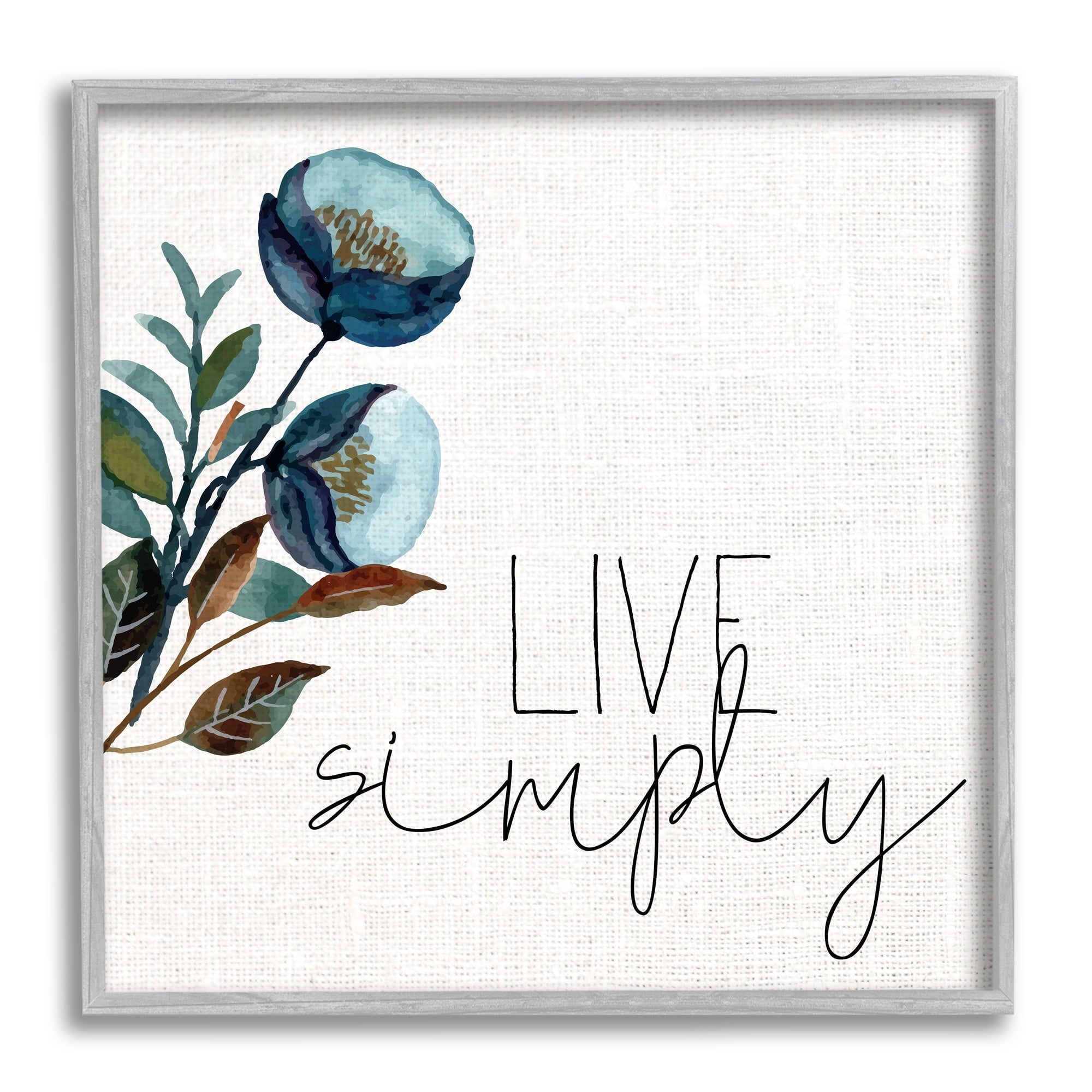 Stupell Industries Live Simply Calligraphy Phrase Blue Flower Botanicals Framed Wall Art, 17 x 17, Design by Kim Allen