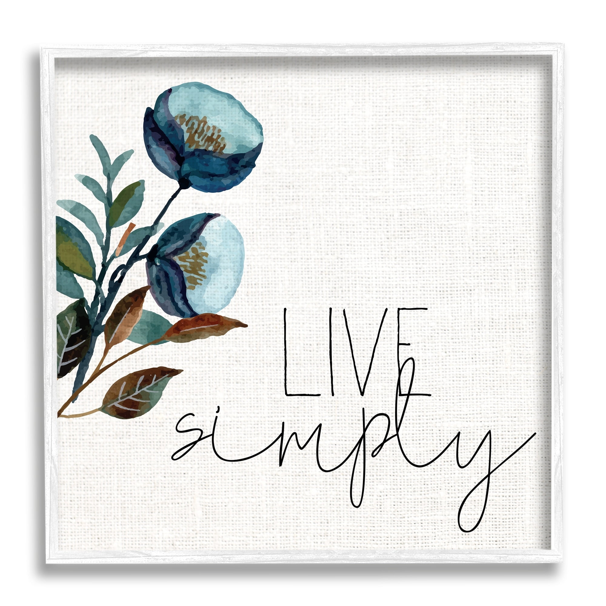 Stupell Industries Live Simply Calligraphy Phrase Blue Flower Botanicals Framed Wall Art, 24 x 24, Design by Kim Allen