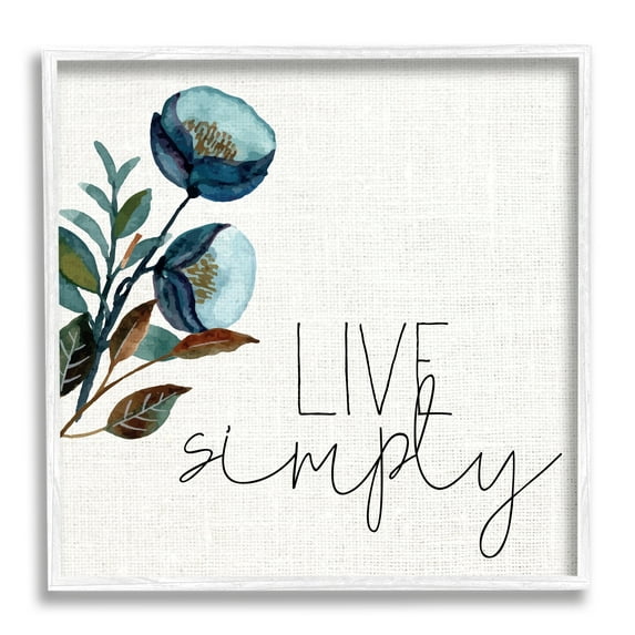 Stupell Industries Live Simply Calligraphy Phrase Blue Flower Botanicals Framed Wall Art, 24 x 24, Design by Kim Allen