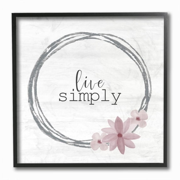 Stupell Industries Live Simply Family Home Inspirational Pink Flower Grey Design Framed Giclee Texturized Art by Kimberly Allen