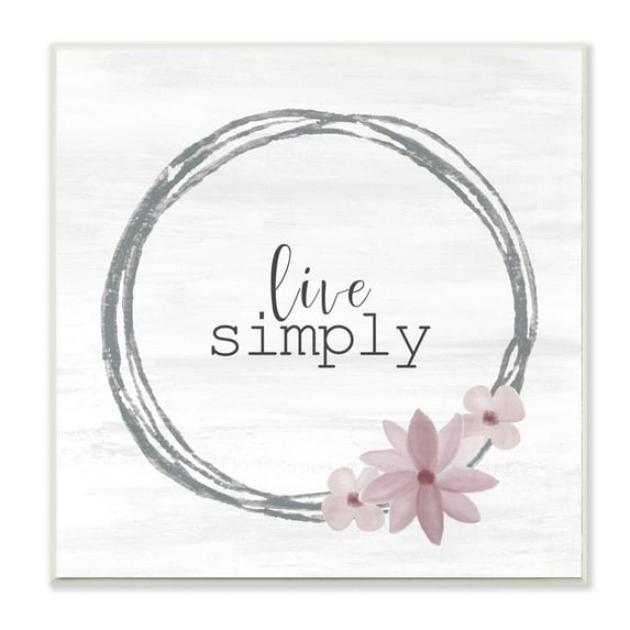 Stupell Industries Live Simply Family Home Inspirational Pink Flower Grey Design Wall Plaque Art by Kimberly Allen