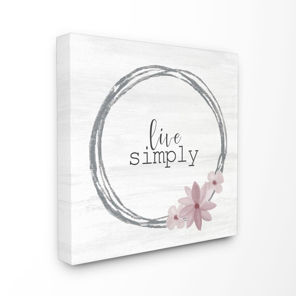 Stupell Industries Live Simply Family Home Inspirational Pink Flower Grey Design XL Canvas Wall Art by Kimberly Allen