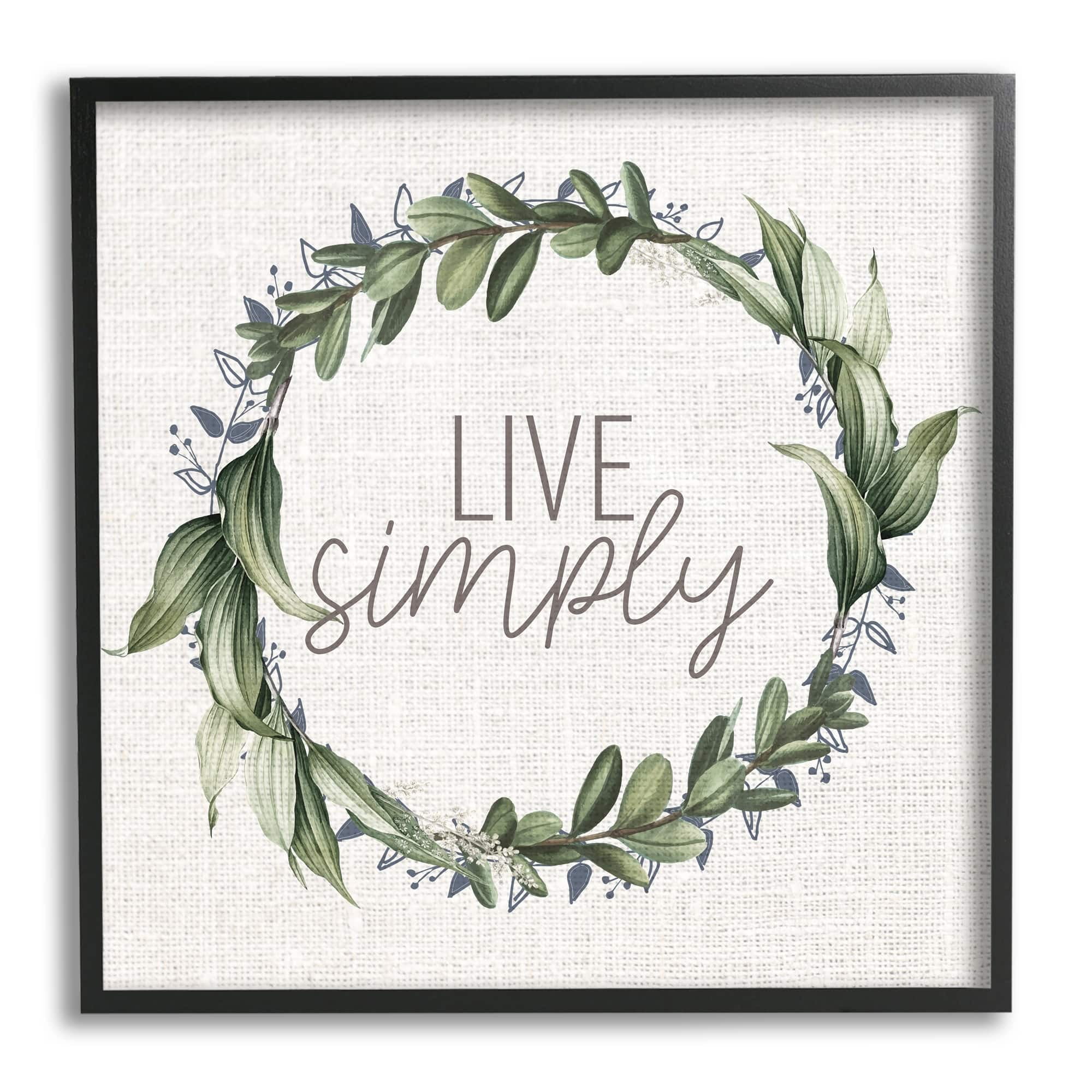 Stupell Industries Live Simply Phrase Green Botanical Leaf Wreath, 17 x 30,Design by Kim Allen