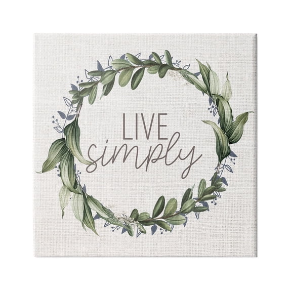 Stupell Industries Live Simply Phrase Green Botanical Leaf Wreath, 24 x 24,Design by Kim Allen
