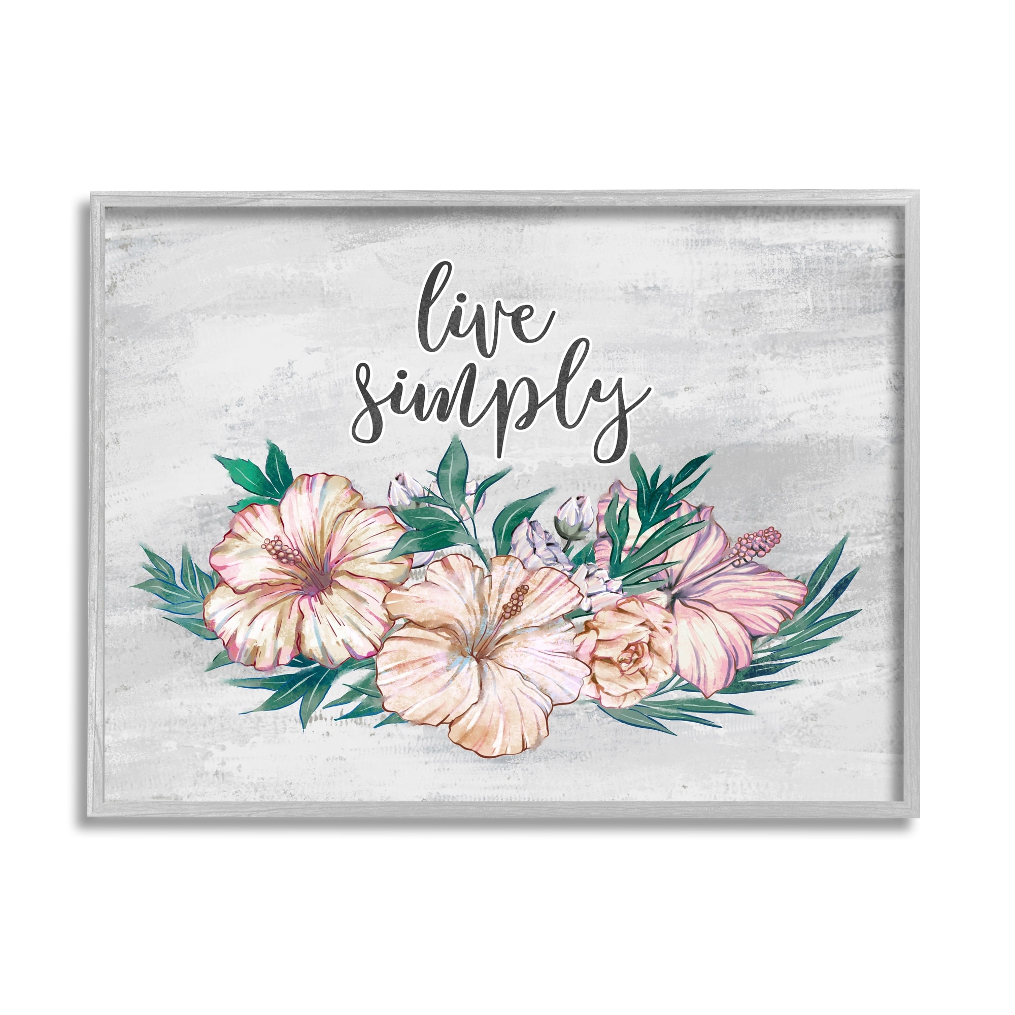 Stupell Industries Live Simply Rustic Chic Pink Floral Calligraphy Graphic Art Gray Framed Art Print Wall Art, 30x24, by Ziwei Li