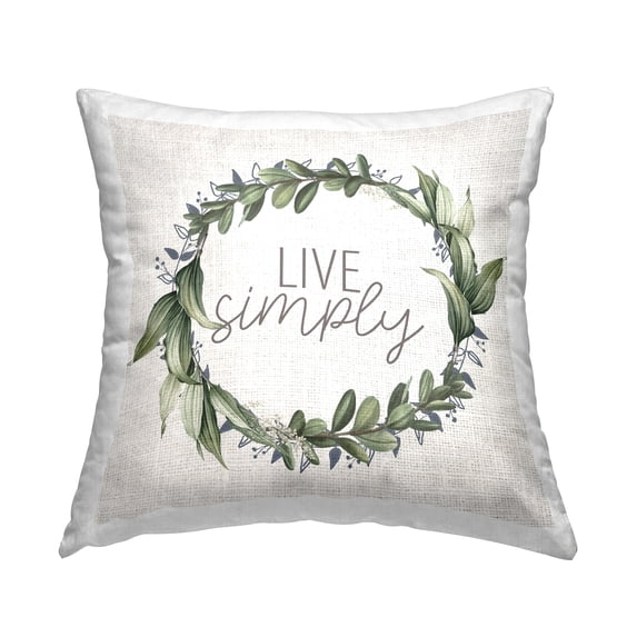 Stupell Industries Live Simply Rustic Green Botanical Herb Wreath Design by Kim Allen Throw Pillow
