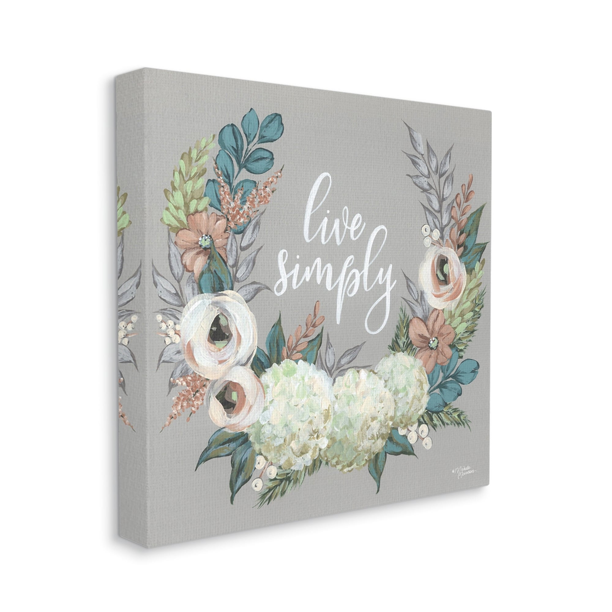 Stupell Industries Live Simply Sentiment Blooming Flower Wreath,36 x 36,Designed by Michele Norman