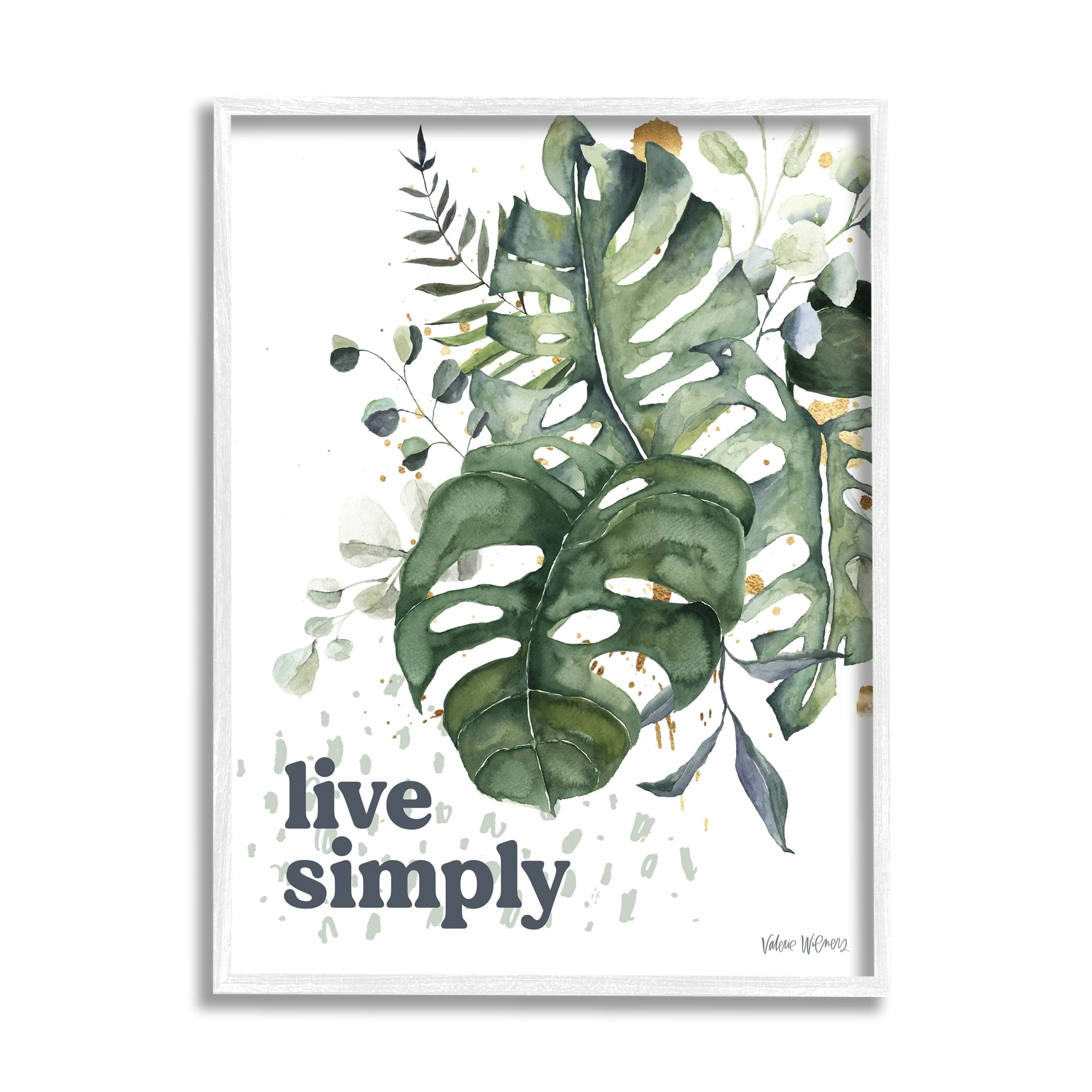 Stupell Industries Live Simply Text Lush Green Monstera Plant Leaves , 11 x 14, Design by Valerie Wieners