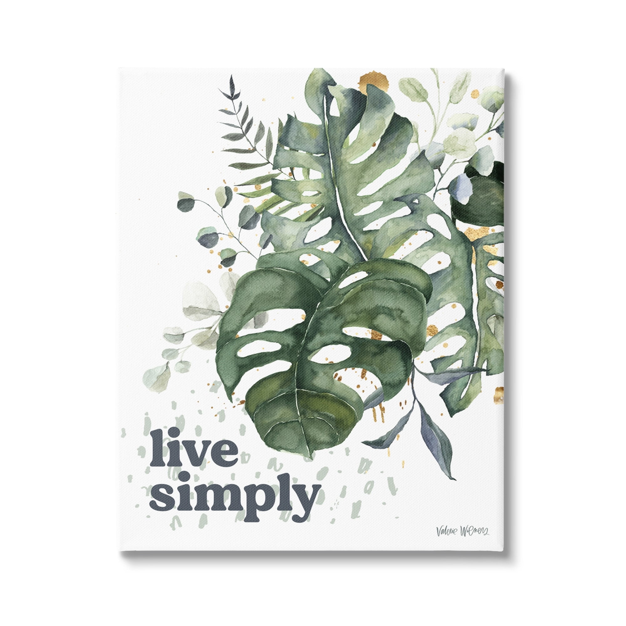 Stupell Industries Live Simply Text Lush Green Monstera Plant Leaves Graphic Art Gallery-Wrapped Canvas Print Wall Art, 30x40, by Valerie Wieners