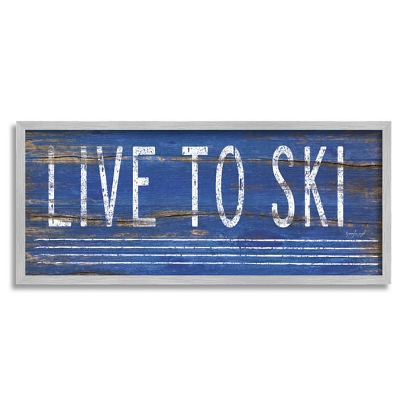 Stupell Industries Live To Ski Rustic Phrase Graphic Art Gray Framed Art Print Wall Art, Design by Jennifer Pugh