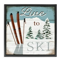 Stupell Industries Live To Ski Rustic Snow Sports Sports Painting Black Floater Framed Canvas Art Print Wall Art, 18 x 18