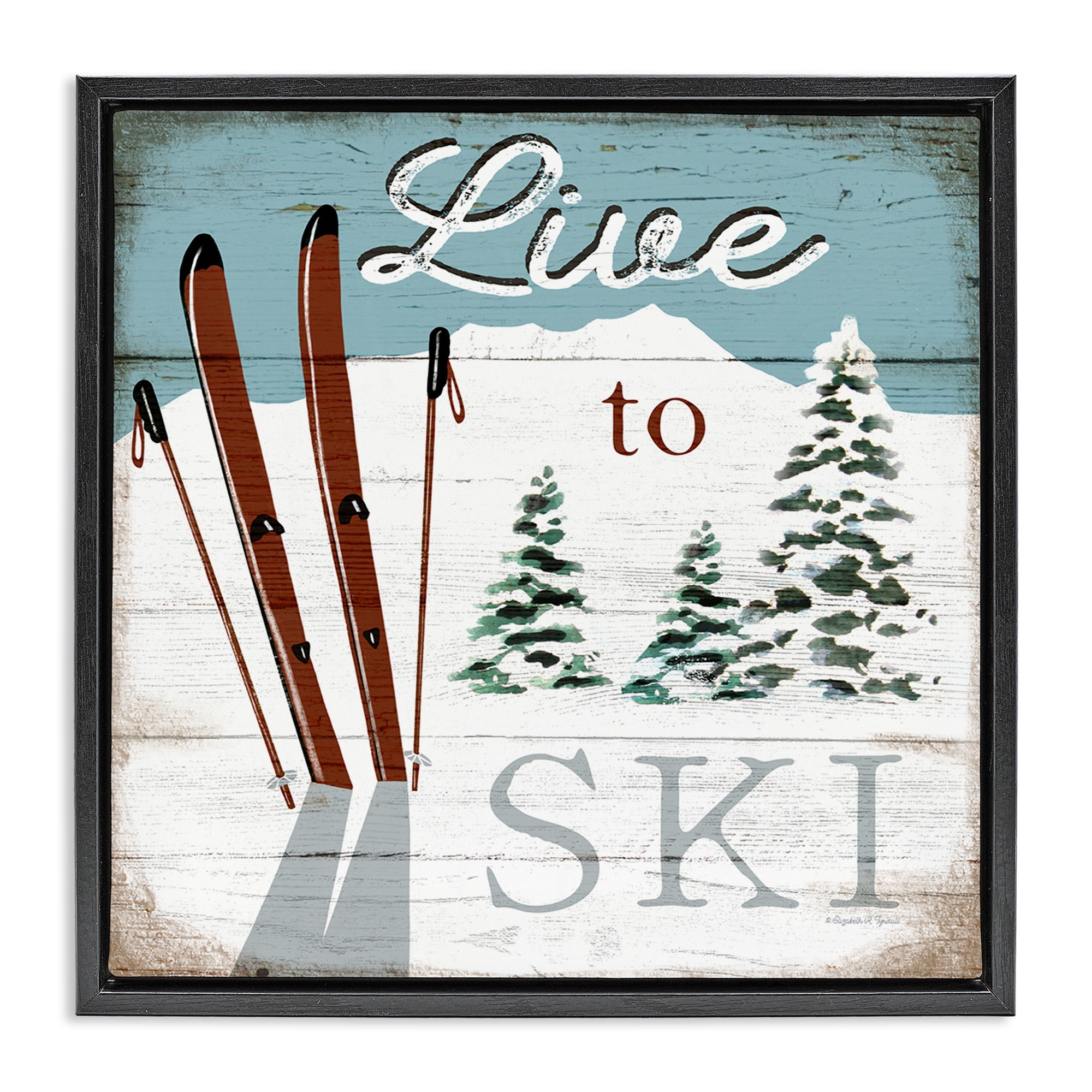 Stupell Industries Live To Ski Rustic Snow Sports Sports Painting Black Floater Framed Canvas Art Print Wall Art, 25 x 25