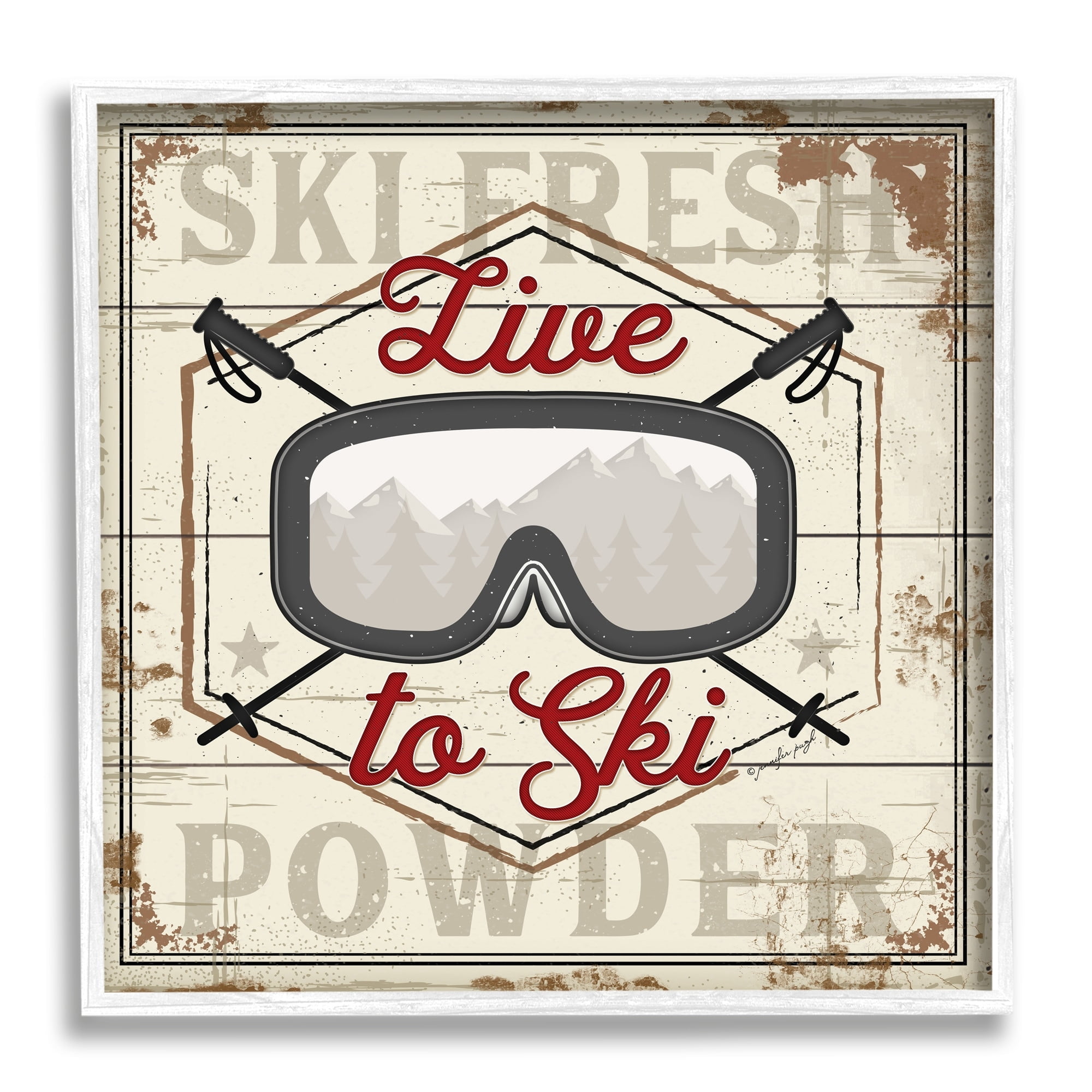 Stupell Industries Live To Ski Sport Goggles Fresh Powder, 12 x 12, Design by Jennifer Pugh