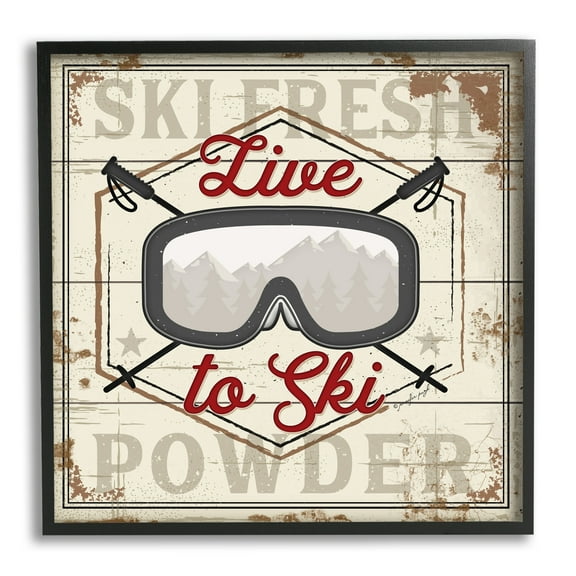 Stupell Industries Live To Ski Sport Goggles Fresh Powder, 12 x 12, Design by Jennifer Pugh