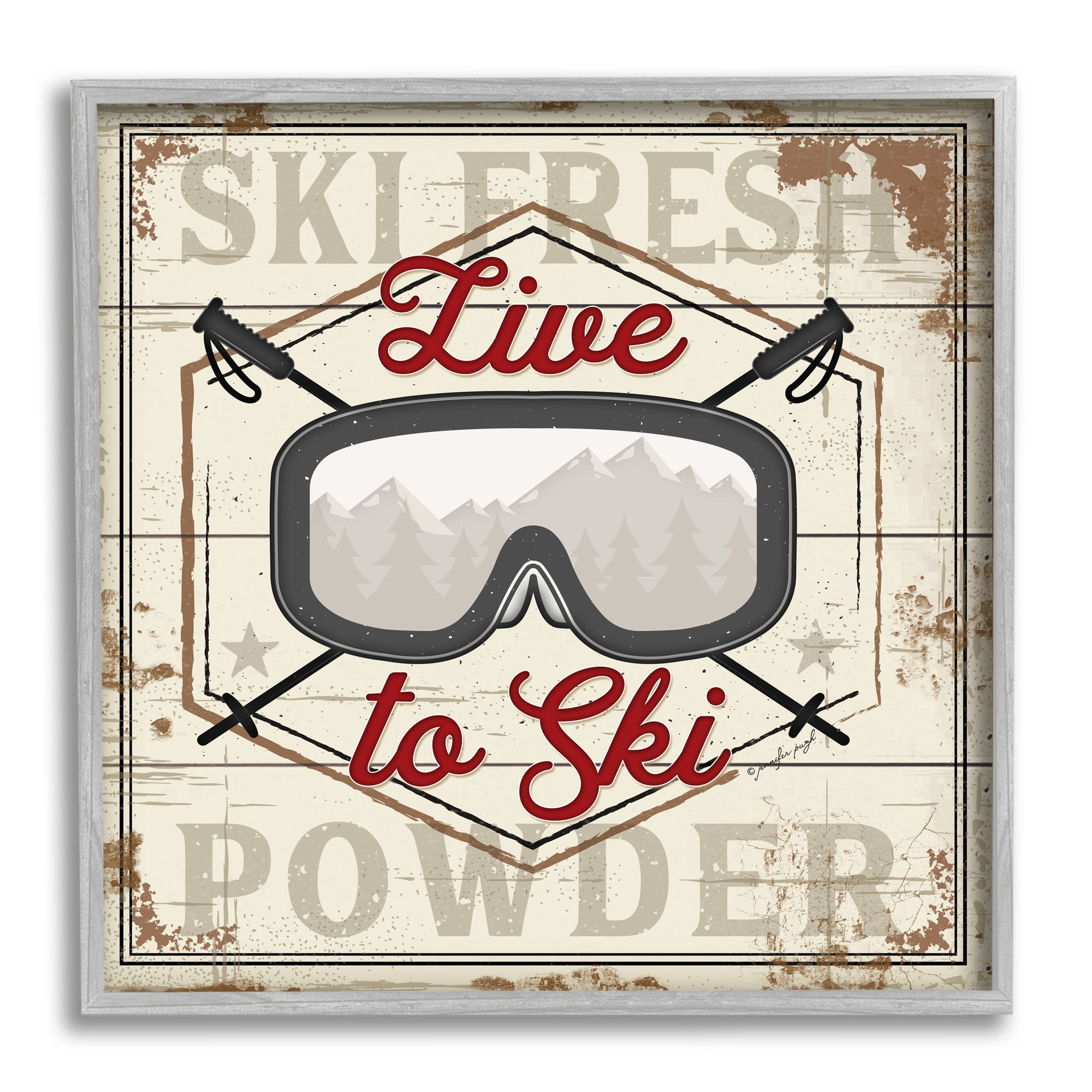 Stupell Industries Live To Ski Sport Goggles Fresh Powder, 17 x 17, Design by Jennifer Pugh