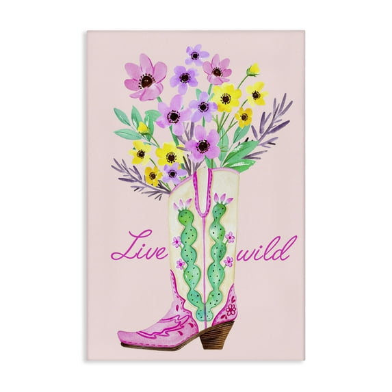 Stupell Industries Live Wild Cowgirl Boot Botanical & Floral Painting Gallery Wrapped Canvas Art Print Wall Art, 24 x 36