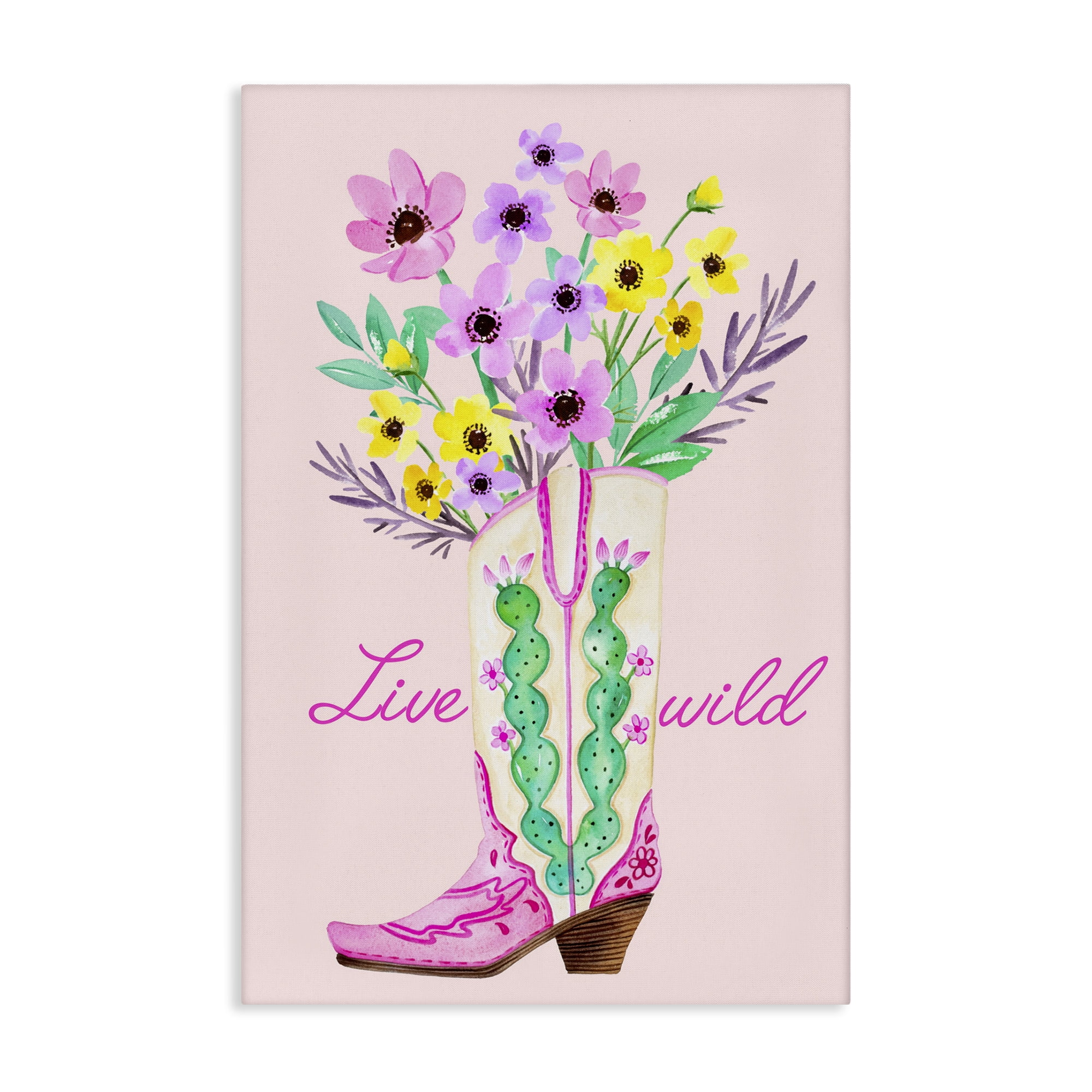 Stupell Industries Live Wild Cowgirl Boot Botanical & Floral Painting Gallery Wrapped Canvas Art Print Wall Art, 30 x 45