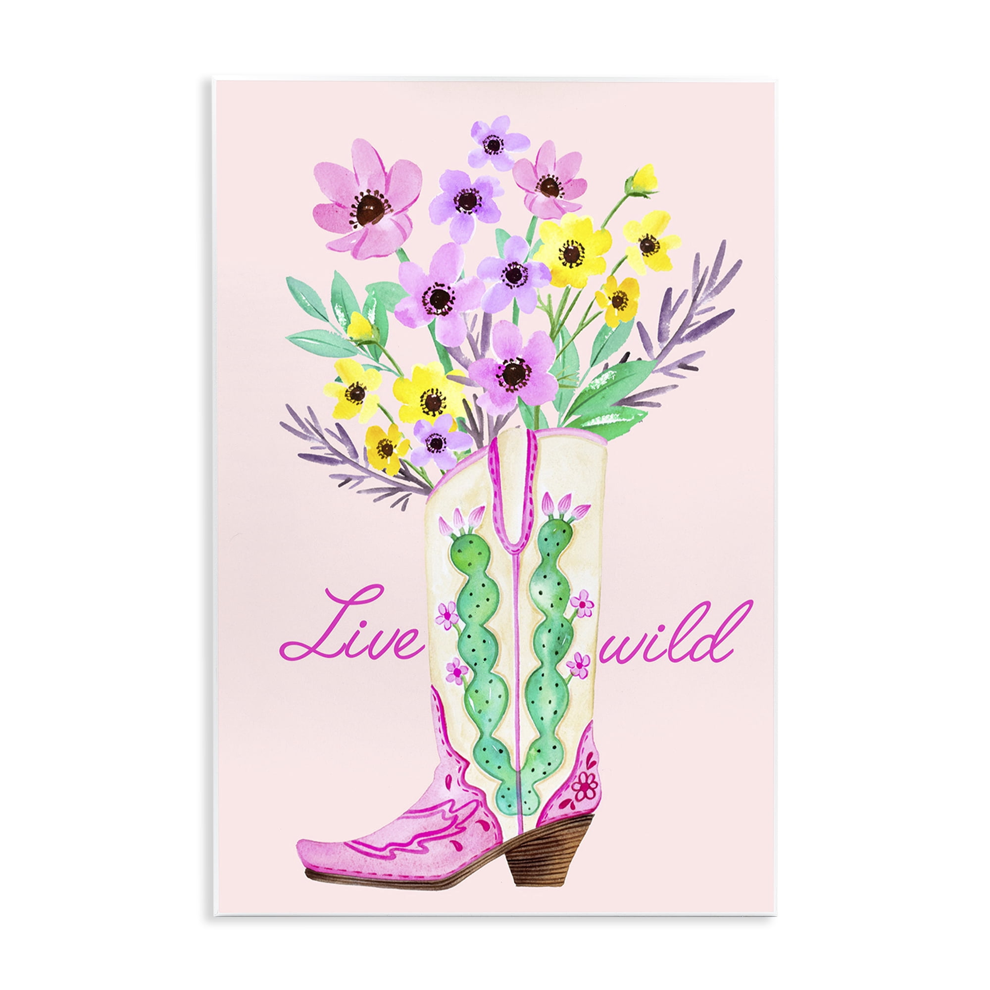 Stupell Industries Live Wild Cowgirl Boot Botanical & Floral Painting Unframed Art Print Wall Art, 10 x 15