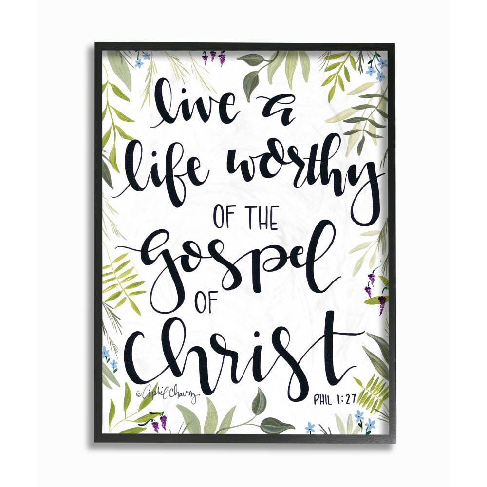 Stupell Industries Live Worthy Of The Gospel Religious Inspiring Word Design Graphic Art Black Framed Art Print Wall Art, 16x20, by April Chavez
