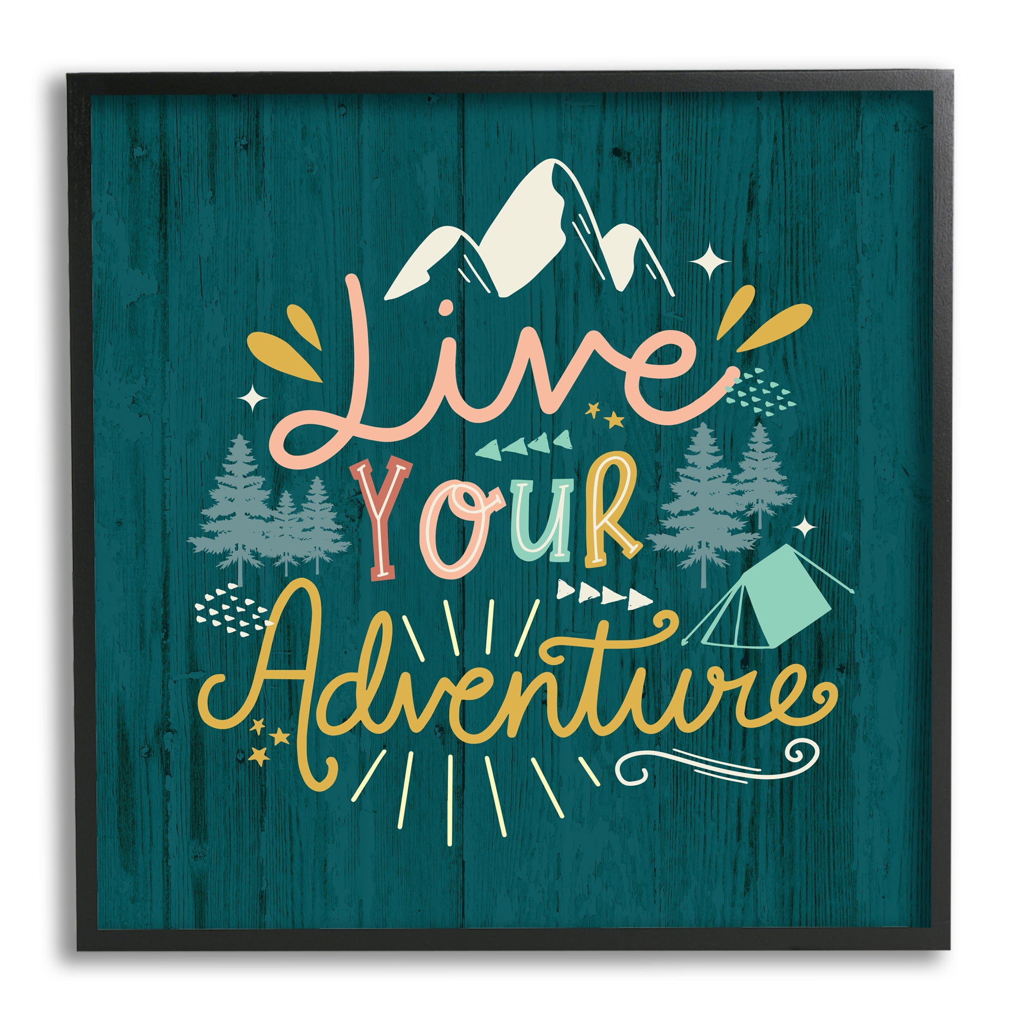 Stupell Industries Live Your Adventure Ornamented Outdoor Nature Rustic Background,12 x 12, Design by Louise Allen Designs