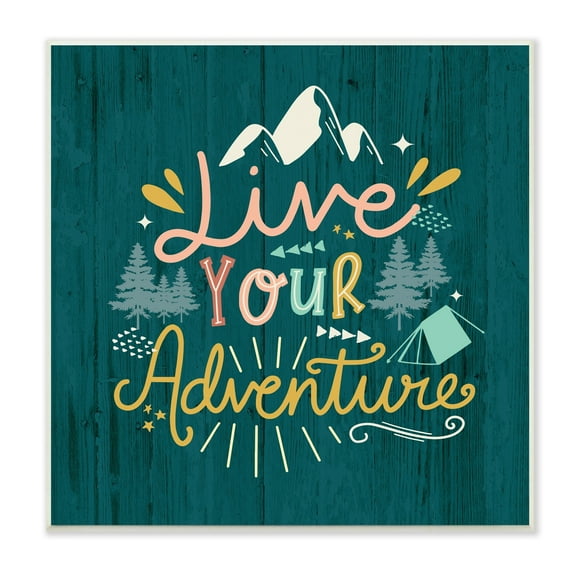 Stupell Industries Live Your Adventure Ornamented Outdoor Nature Rustic Background,12 x 12, Design by Louise Allen Designs
