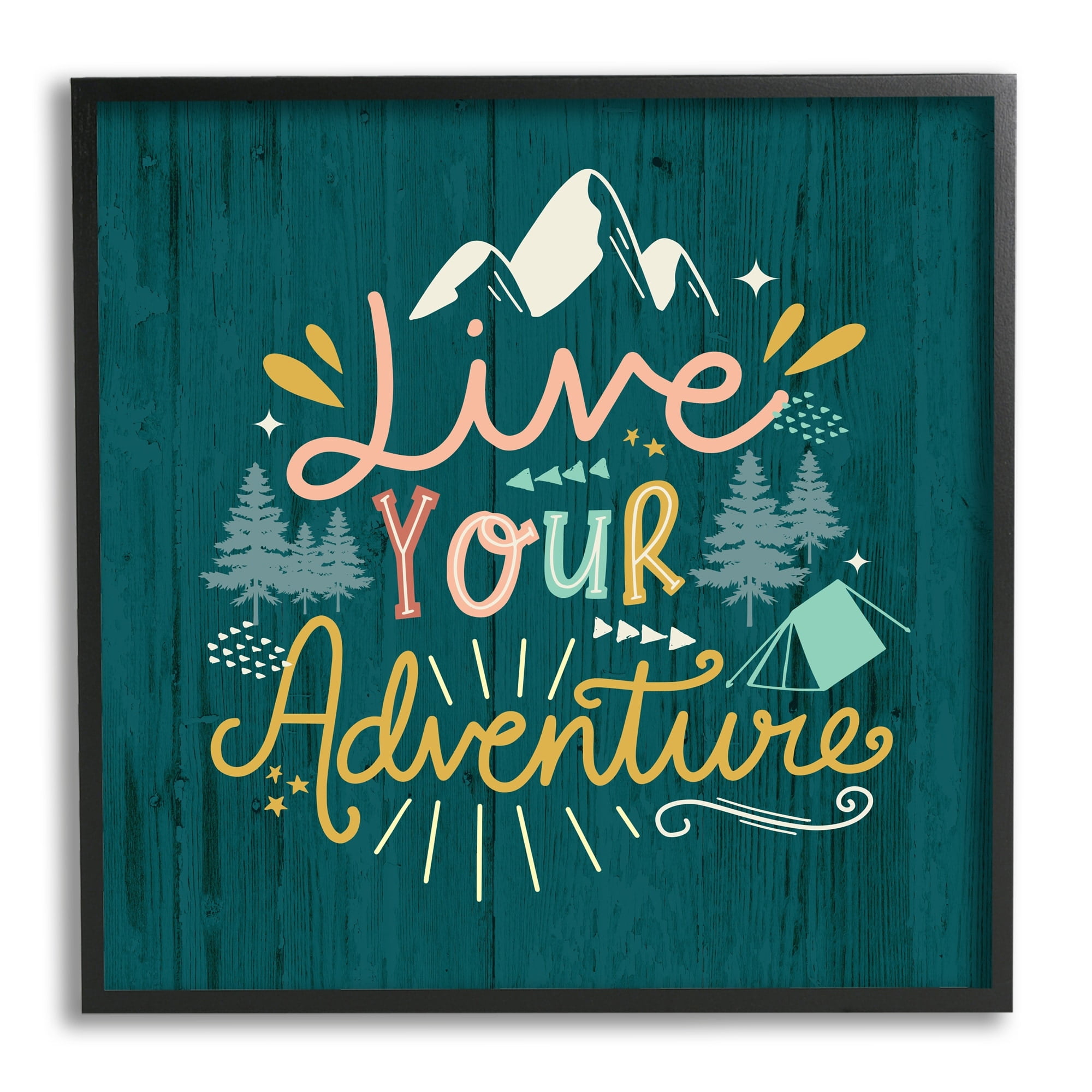 Stupell Industries Live Your Adventure Ornamented Outdoor Nature Rustic Background,24 x 24, Design by Louise Allen Designs