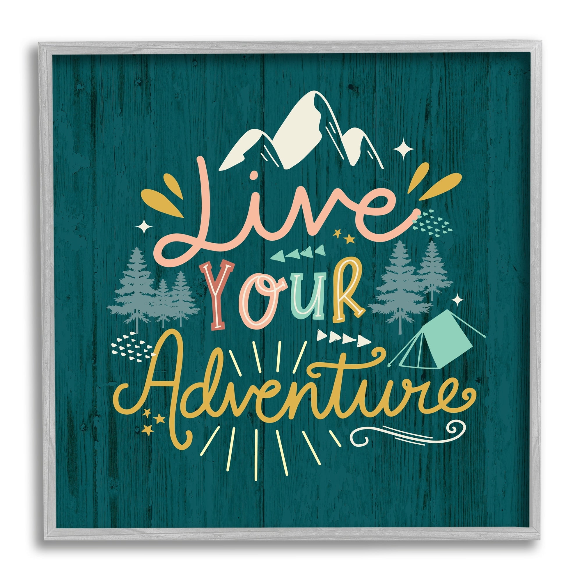 Stupell Industries Live Your Adventure Ornamented Outdoor Nature Rustic Background,24 x 24, Design by Louise Allen Designs
