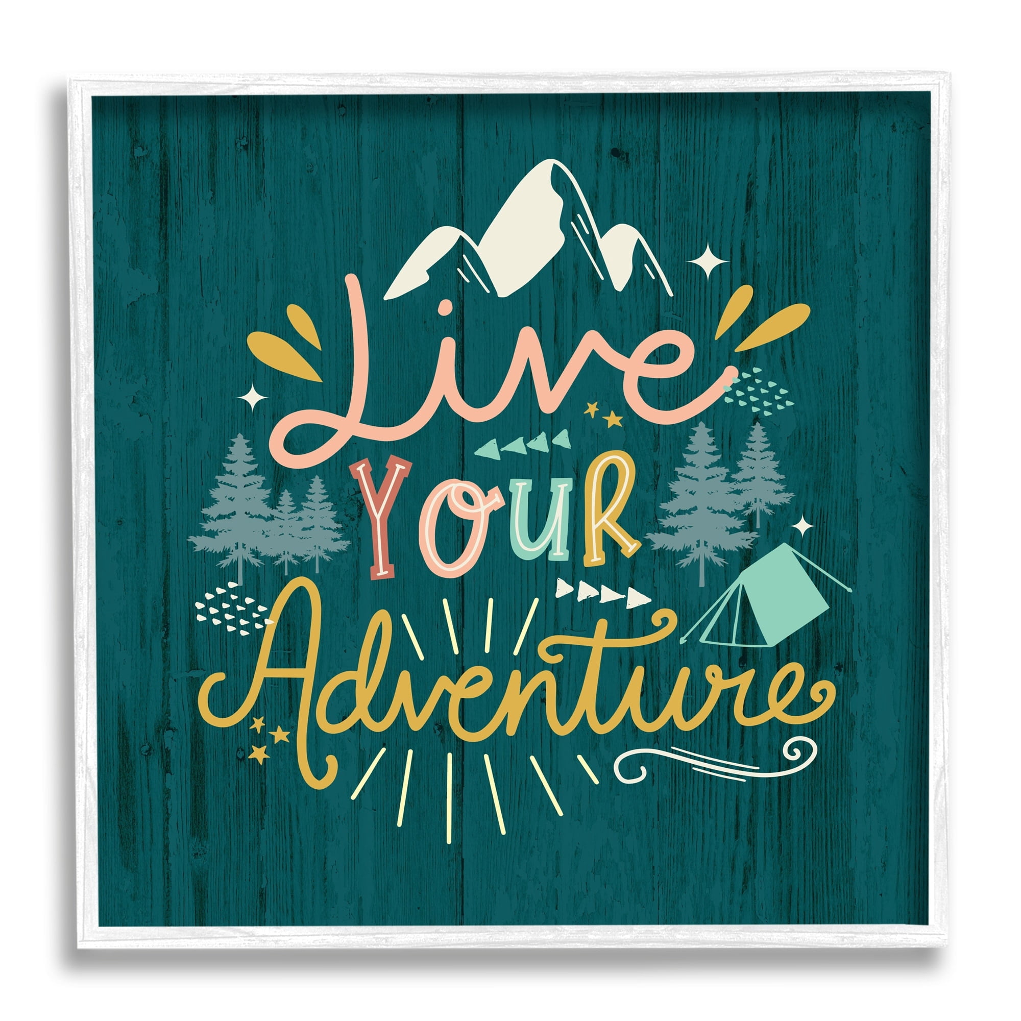 Stupell Industries Live Your Adventure Ornamented Outdoor Nature Rustic Background,24 x 24, Design by Louise Allen Designs
