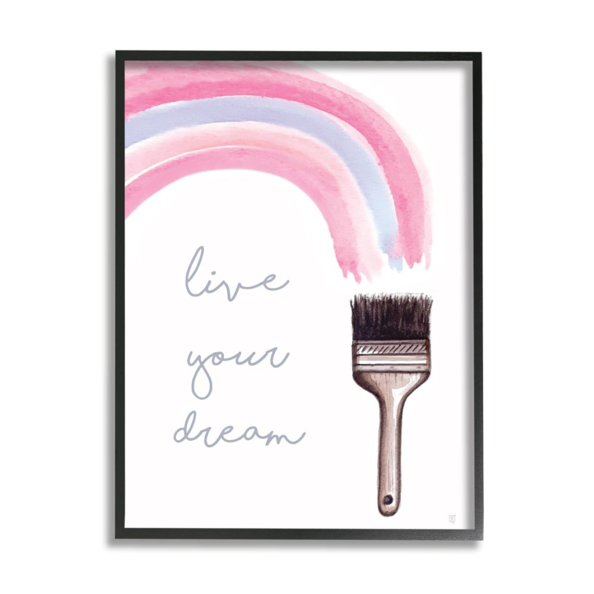 Stupell Industries Live Your Dream Phrase Paintbrush Watercolor Rainbow Black Framed Art Print Wall Art, 24x30, by Elizabeth Tyndall
