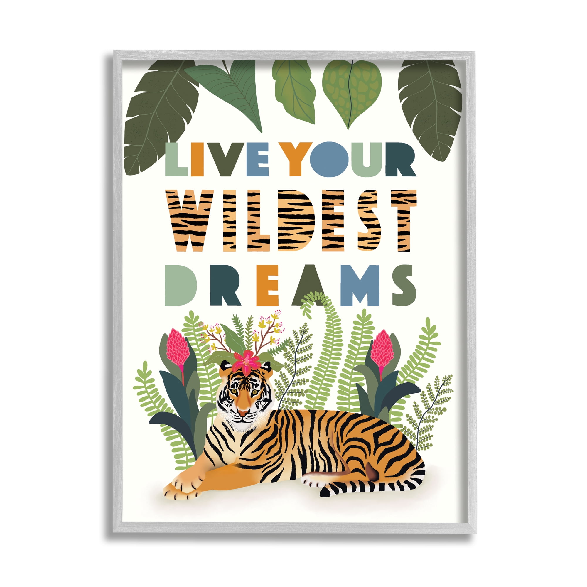 Stupell Industries Live Your Wildest Dreams Sentiment Tropical Tiger Forest, 16 x 20, Designed by Darlene Seale
