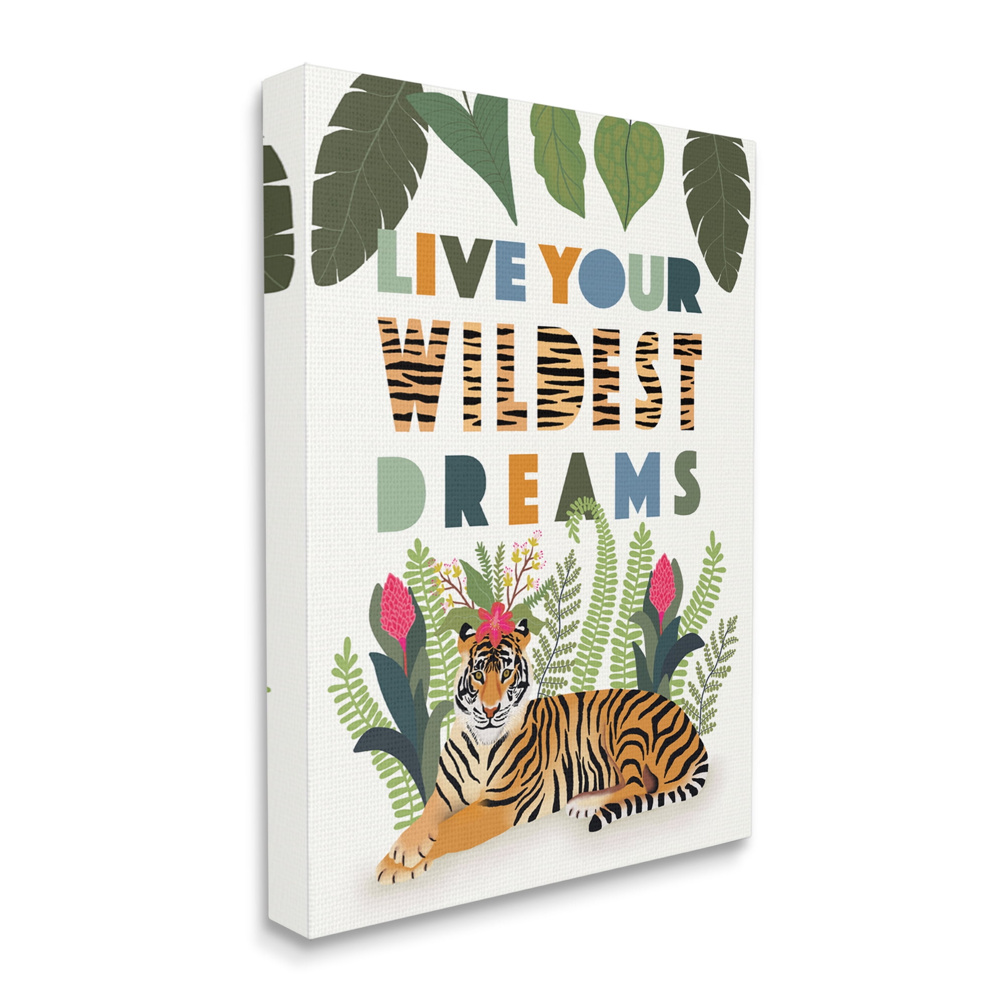Stupell Industries Live Your Wildest Dreams Sentiment Tropical Tiger Forest, 24 x 30, Designed by Darlene Seale