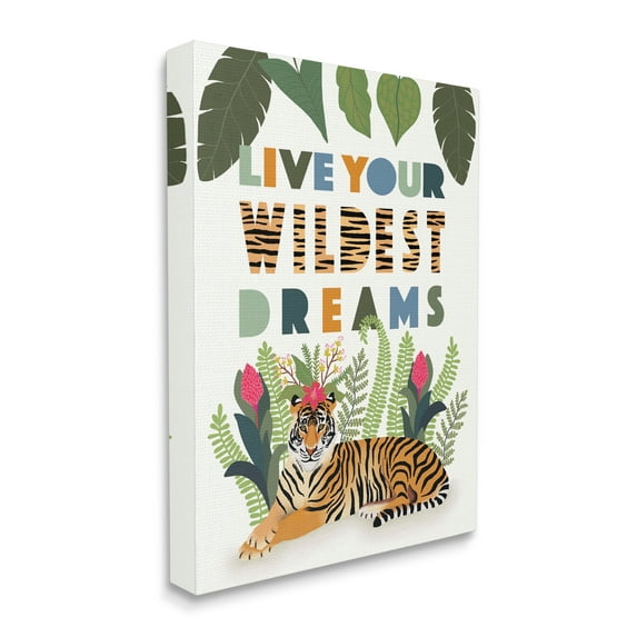 Stupell Industries Live Your Wildest Dreams Sentiment Tropical Tiger Forest, 36 x 48, Designed by Darlene Seale