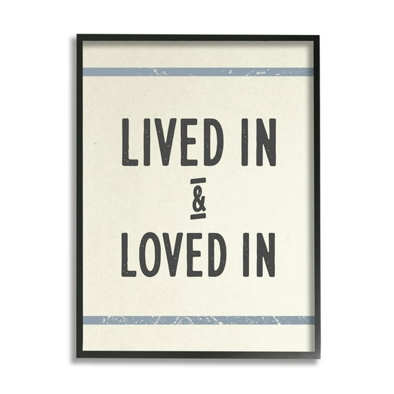 Stupell Industries Lived In Loved In Phrase Blue Bistro Stripe Black Framed by Daphne Polselli
