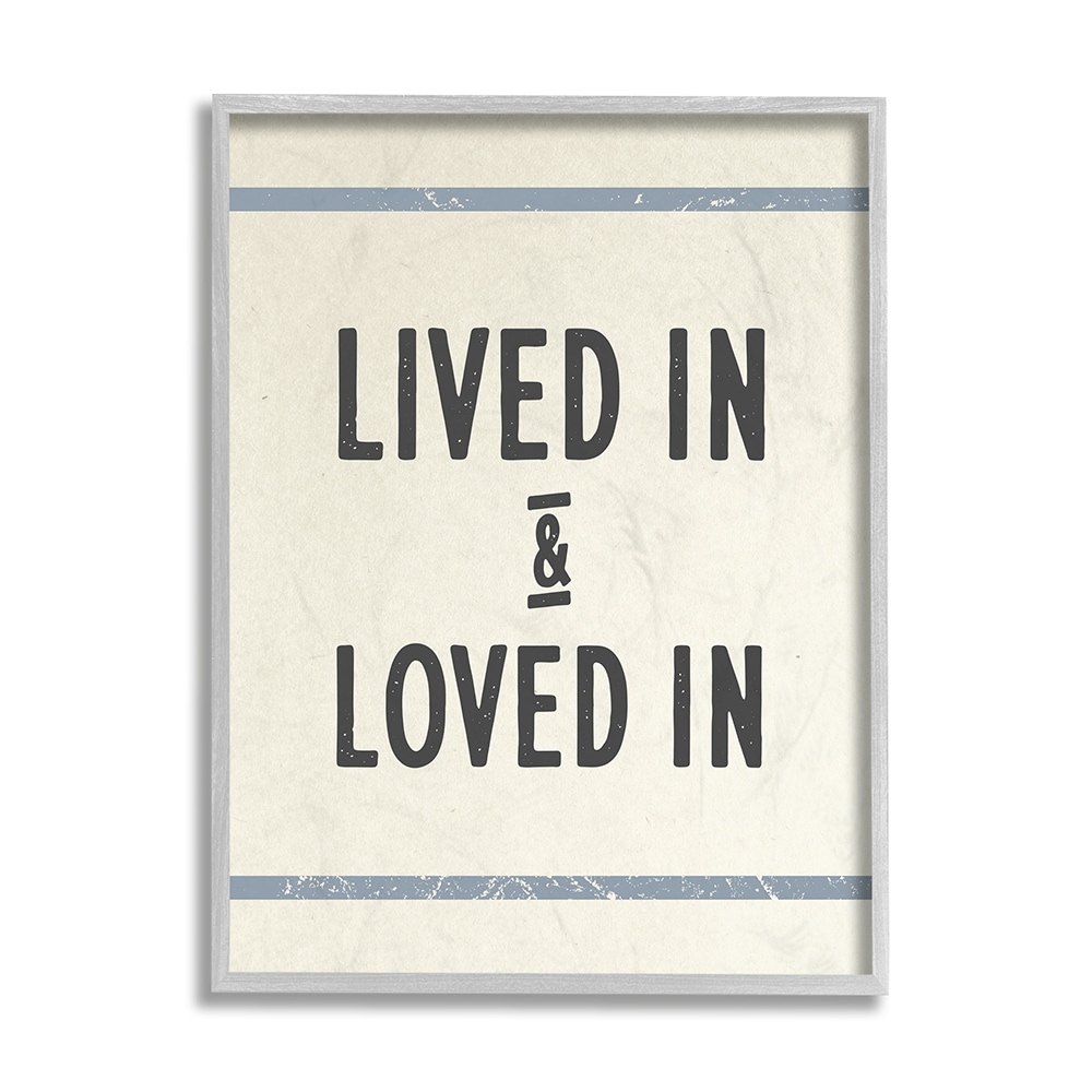 Stupell Industries Lived In Loved In Phrase Blue Bistro Stripe Gray Framed by Daphne Polselli