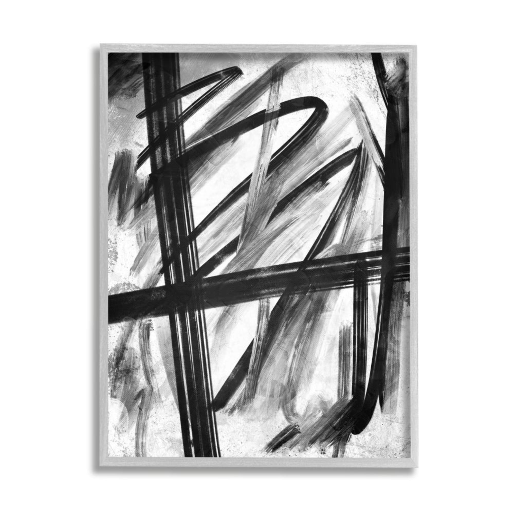 Stupell Industries Lively Abstract Linework Black and White Design Design by Onrei, 11" x 14", Gray Framed