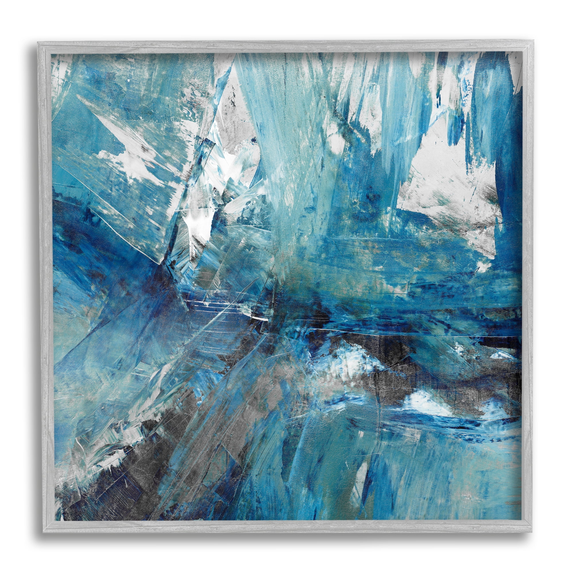 Stupell Industries Lively Blue Paint Movement Abstract Bold Composition Abstract Painting Gray Framed Art Print Wall Art, 24 x 24