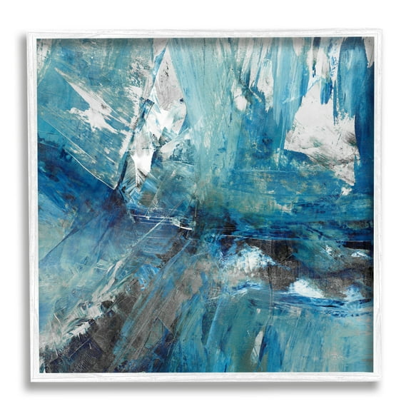 Stupell Industries Lively Blue Paint Movement Abstract Bold Composition Abstract Painting White Framed Art Print Wall Art, 12 x 12