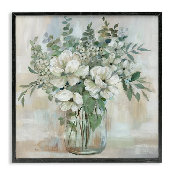 Stupell Industries Lively Flower Vase in Green Tones Black Framed Giclee Art design by Nan, 12 x 12